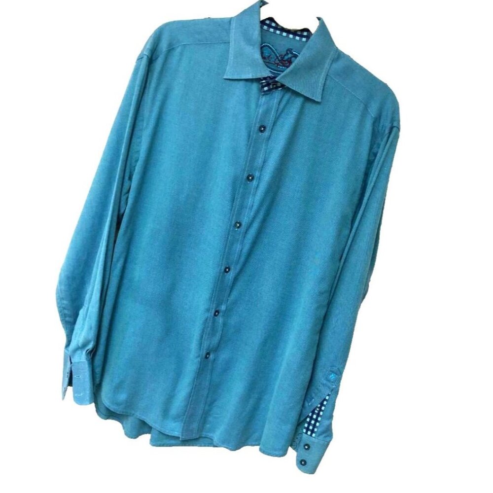 Robert Graham Solid Teal Blue Button Down Shirt M… - image 1